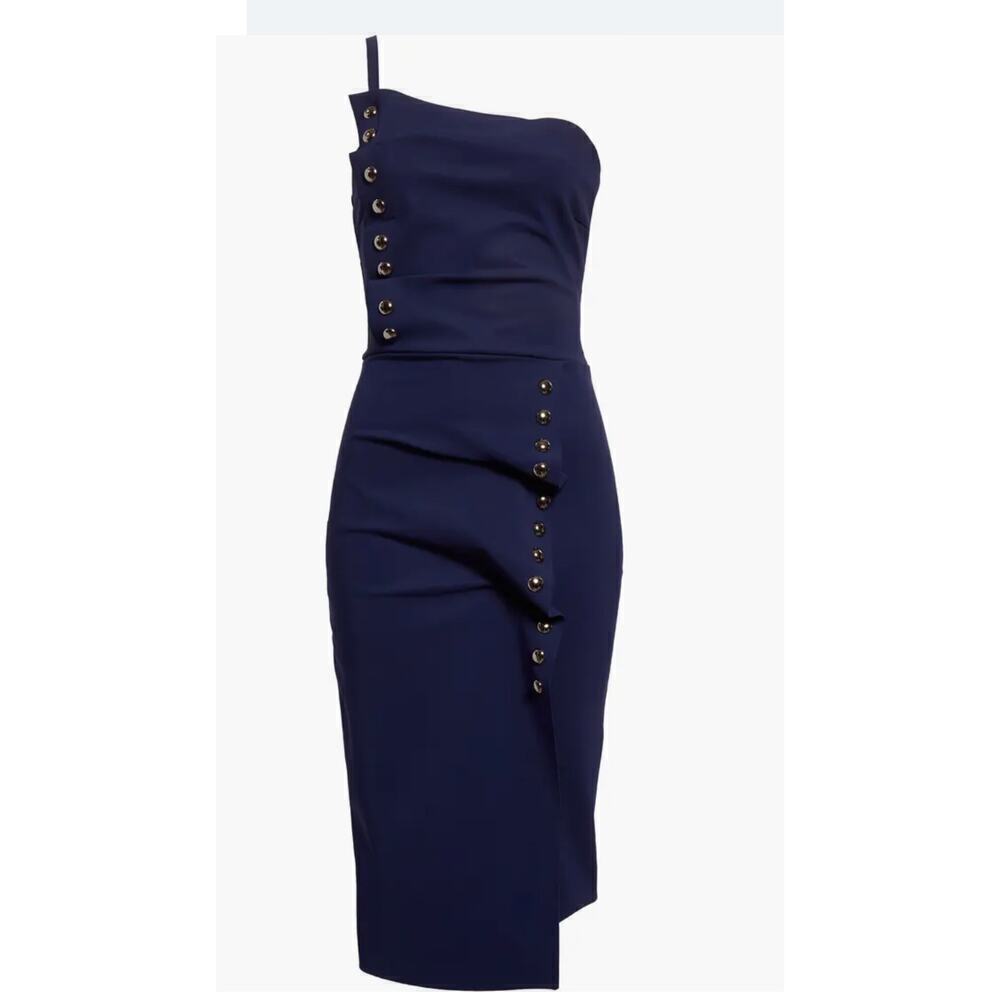Chaira Boni  La Petite Robe Button Detail Cocktail Dress Navy Size 50 /US XL NWT
